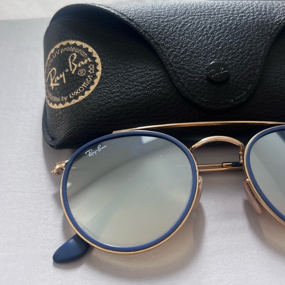 RAYBAN SUNGLASSES - Round Double Bridge - Mirror finish - Picture 1 of 10